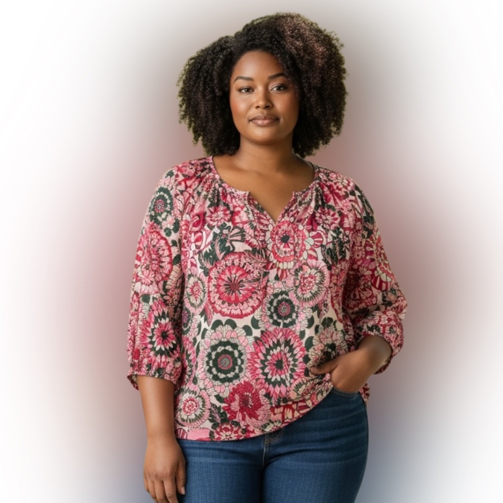 SHEIN Pink and Green Floral Blouse